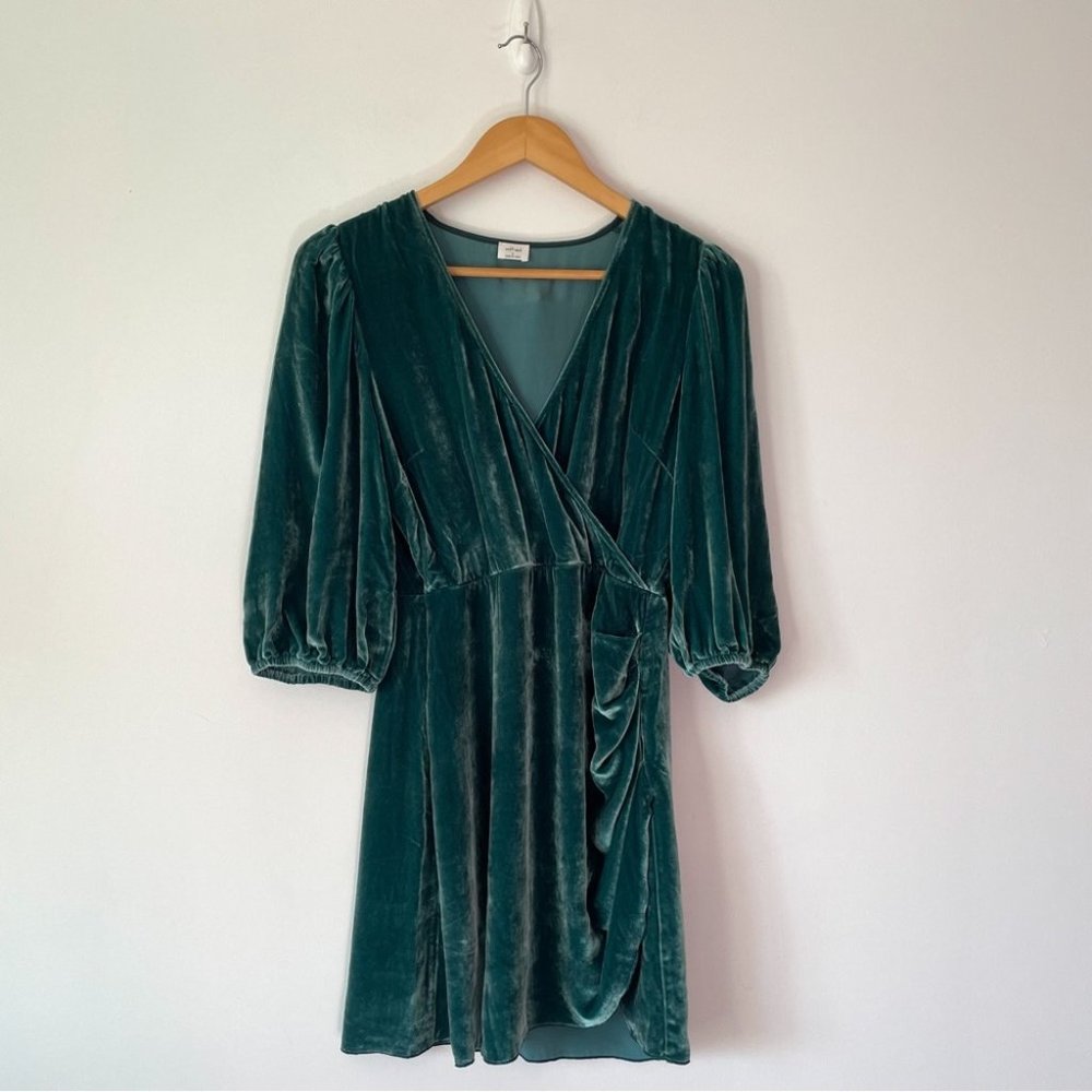 Aritzia Wilfred Velvet Lyric Faux Wrap Dress Marine Green Sz Small